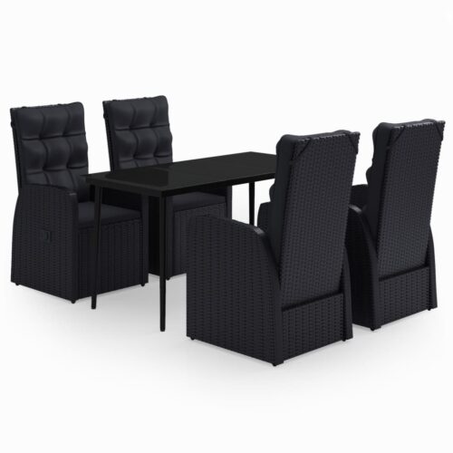 5-Piece Garden Dining Set with Cushions Black
