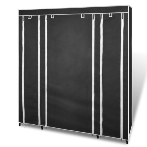 Wardrobe with Compartments Rods 45x150x176cm Black Fabric - Image 3