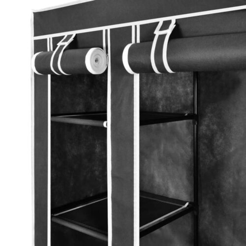 Wardrobe with Compartments Rods 45x150x176cm Black Fabric - Image 4