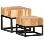 Side Tables 2pcs Solid Acacia Wood