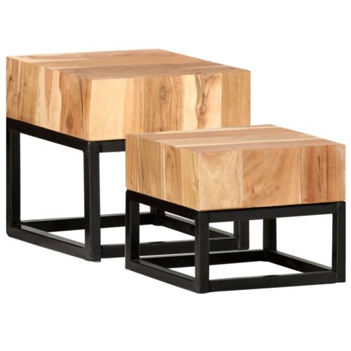 Side Tables 2pcs Solid Acacia Wood