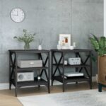 2pcs Wooden Tables Set Sofa Lounge Coffee Side Bedside Storage Nightstand Black 40x42x50cm