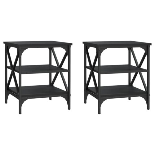 2pcs Wooden Tables Set Sofa Lounge Coffee Side Bedside Storage Nightstand Black 40x42x50cm - Image 2