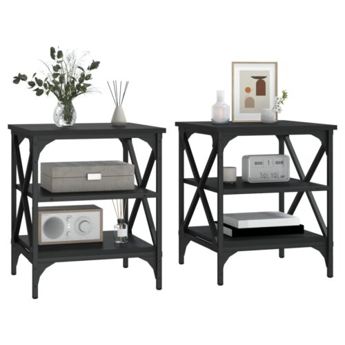 2pcs Wooden Tables Set Sofa Lounge Coffee Side Bedside Storage Nightstand Black 40x42x50cm - Image 4
