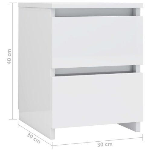 Bedside Cabinets 2pcs High Gloss White 30x30x40cm Engineered Wood - Image 7