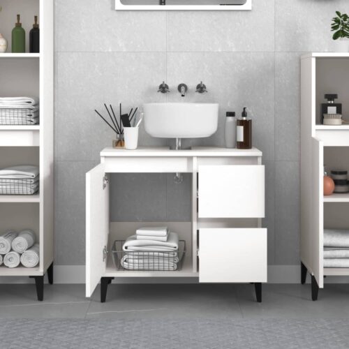 Bathroom Cabinet White 65x33x60cm Engineered Wood - Image 3