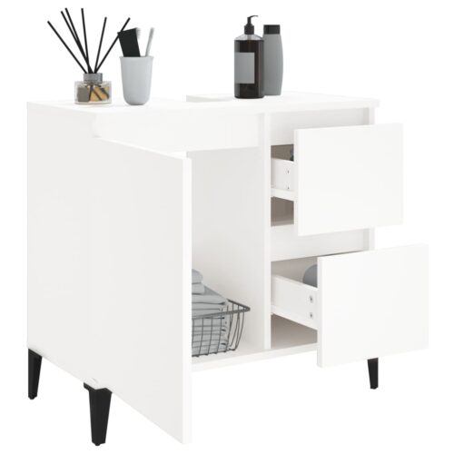 Bathroom Cabinet White 65x33x60cm Engineered Wood - Image 4