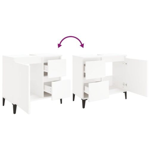 Bathroom Cabinet White 65x33x60cm Engineered Wood - Image 9