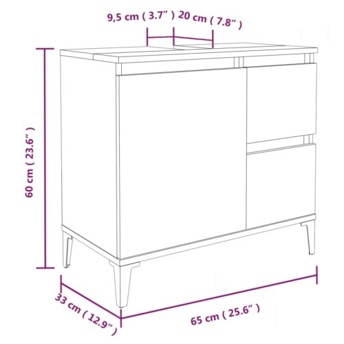 Bathroom Cabinet White 65x33x60cm Engineered Wood - Image 11