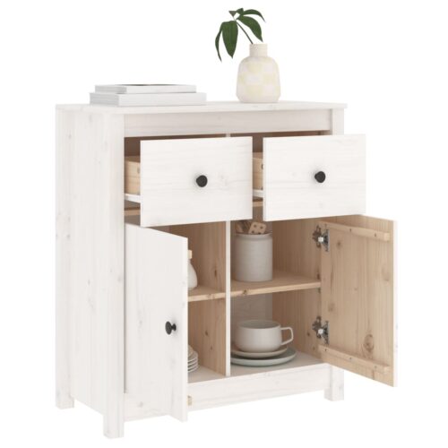 Sideboard White 70x35x80cm Solid Wood Pine - Image 4
