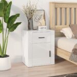 Bedside Cabinet High Gloss White 50x36x60cm Engineered Wood