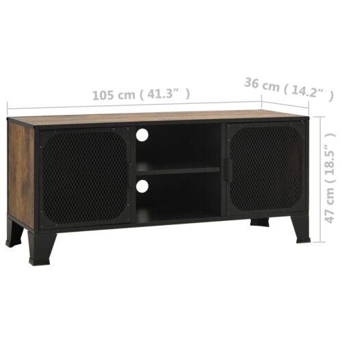 TV Cabinet Rustic Brown 105x36x47cm Metal MDF - Image 9