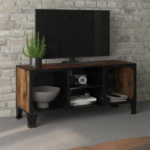 TV Cabinet Rustic Brown 105x36x47cm Metal MDF - Image 11