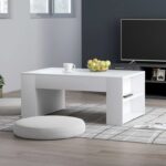White Coffee Table with Side Storage Shelf Rack Modern Sofa Lounge Wooden White