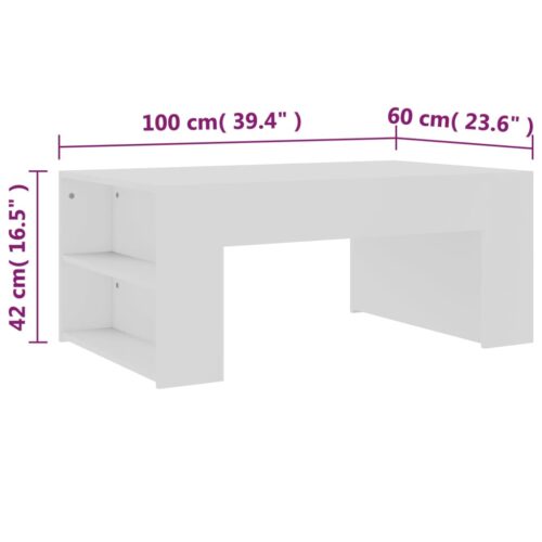 White Coffee Table with Side Storage Shelf Rack Modern Sofa Lounge Wooden White - Image 6
