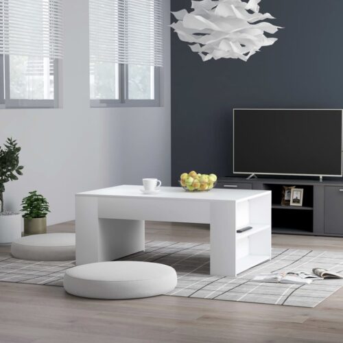 White Coffee Table with Side Storage Shelf Rack Modern Sofa Lounge Wooden White - Image 7