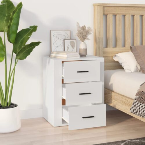 Wooden Bedside Table Drawers Storage Side Lamp Cabinets Bedroom Nightstand White - Image 3