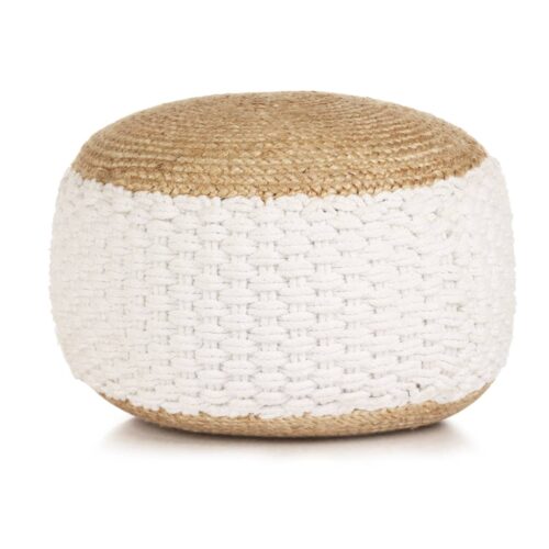 Woven/Knitted Pouffe Jute Cotton 50x35cm White