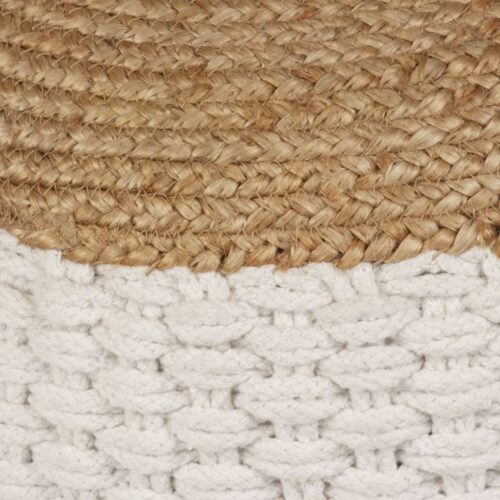 Woven/Knitted Pouffe Jute Cotton 50x35cm White - Image 2