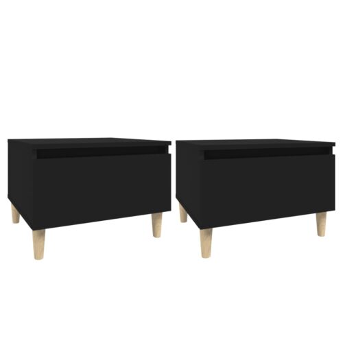 2pcs Wooden Tables Set Sofa Lounge Coffee Side Bedside Storage Nightstand Black 50x46x35cm - Image 2