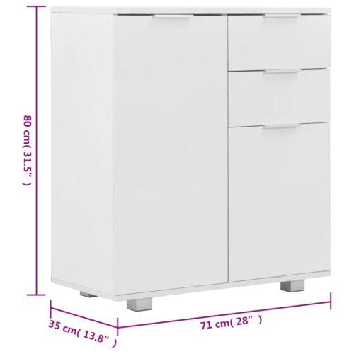 Sideboard High Gloss White 71x35x80cm Engineered Wood - Image 9