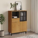 Highboard with Glass Door FLAM 92x40x122.5cm Solid Wood Pine