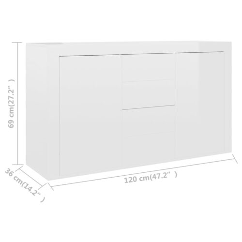 Sideboard High Gloss White 120x36x69cm Engineered Wood - Image 8