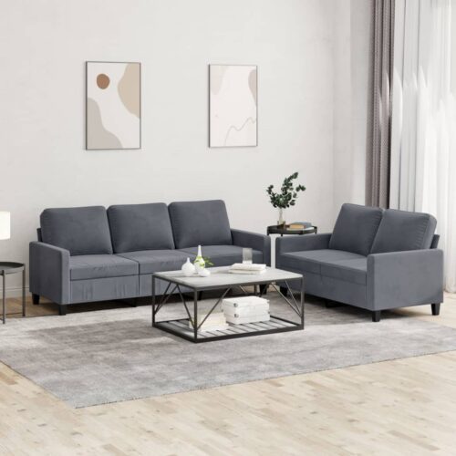 2-Piece Sofa Set with Cushions Dark Grey Velvet