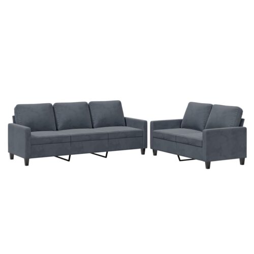 2-Piece Sofa Set with Cushions Dark Grey Velvet - Image 2