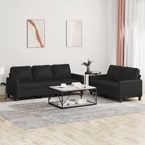 2-Piece Sofa Set 5-Seater Modern Living Lounge Couch Chair Faux Leather Black