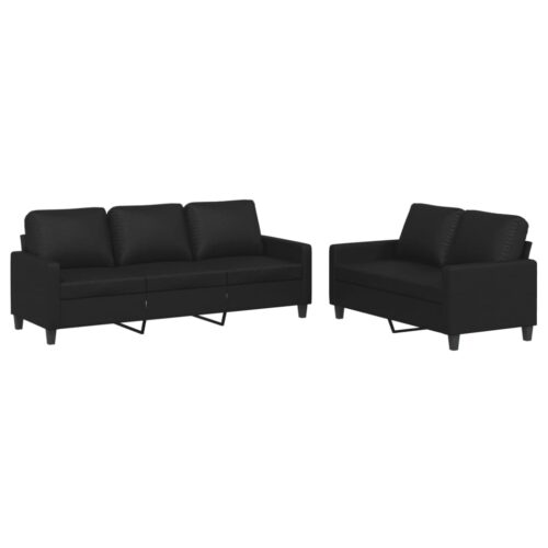 2-Piece Sofa Set 5-Seater Modern Living Lounge Couch Chair Faux Leather Black - Image 2