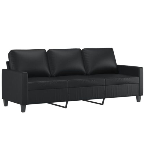 3-Piece Sofa Ottoman Set Seater Lounge Couch Foot Stool Chair Faux Leather Black - Image 4