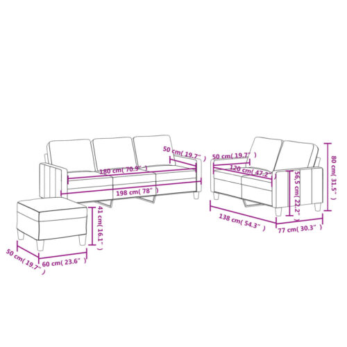 3-Piece Sofa Ottoman Set Seater Lounge Couch Foot Stool Chair Faux Leather Black - Image 9