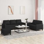 3-Piece Sofa Ottoman Set Seater Lounge Couch Foot Stool Chair Faux Leather Black