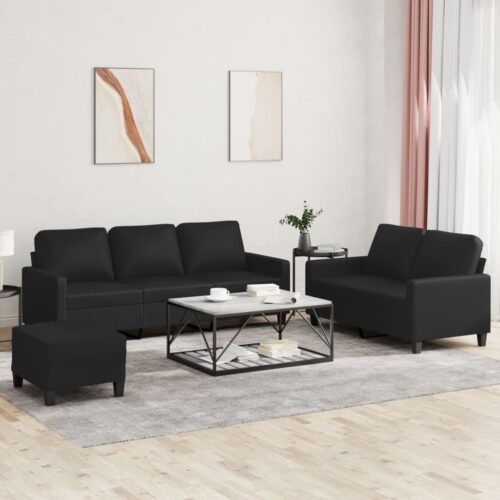 3-Piece Sofa Ottoman Set Seater Lounge Couch Foot Stool Chair Faux Leather Black
