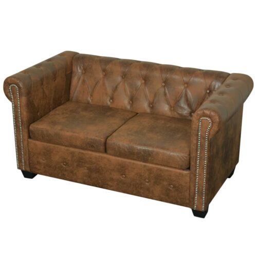 Chesterfield Sofa 2-Seater Artificial Leather Brown - Image 2