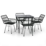 5-Piece Garden Dining Set Black Poly Rattan Wicker Outdoor Patio Furniture
