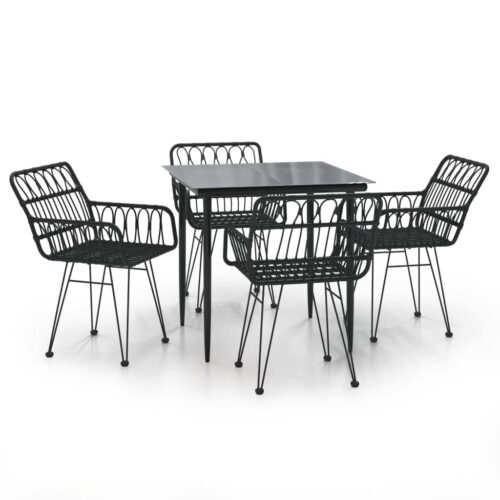 5-Piece Garden Dining Set Black Poly Rattan Wicker Outdoor Patio Furniture