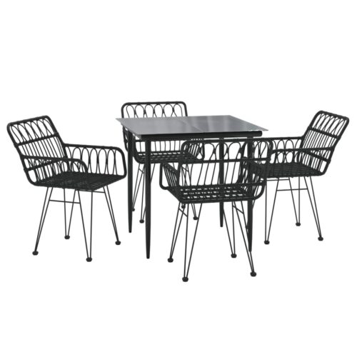 5-Piece Garden Dining Set Black Poly Rattan Wicker Outdoor Patio Furniture - Image 3
