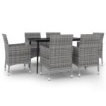 7-Piece Garden Dining Set with Cushions Poly Rattan Wicker Outdoor Patio Furniture Glass