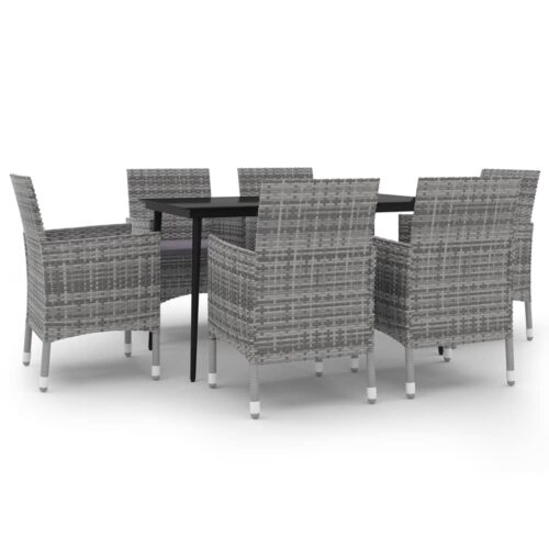 7-Piece Garden Dining Set with Cushions Poly Rattan Wicker Outdoor Patio Furniture Glass