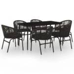 7-Piece Garden Dining Set Black Outdoor Patio Lounge Furniture