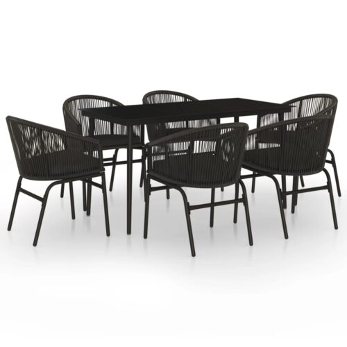 7-Piece Garden Dining Set Black Outdoor Patio Lounge Furniture