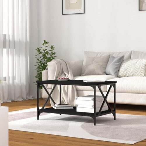 Coffee Table Black 80x50x45cm Engineered Wood Iron - Image 3