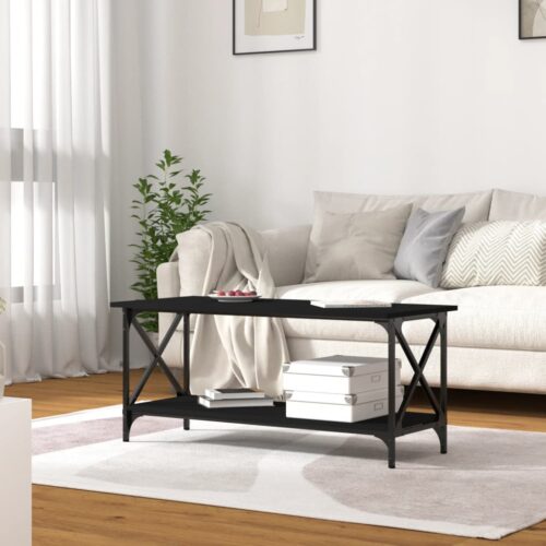 Coffee Table Black 100x45x45cm Engineered Wood Iron - Image 3