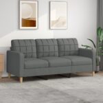 3-Seater Sofa Dark Grey 180cm Fabric