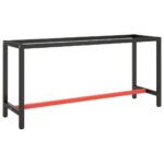 Work Bench Frame Matte Black Matte Red 170x50x79cm Metal