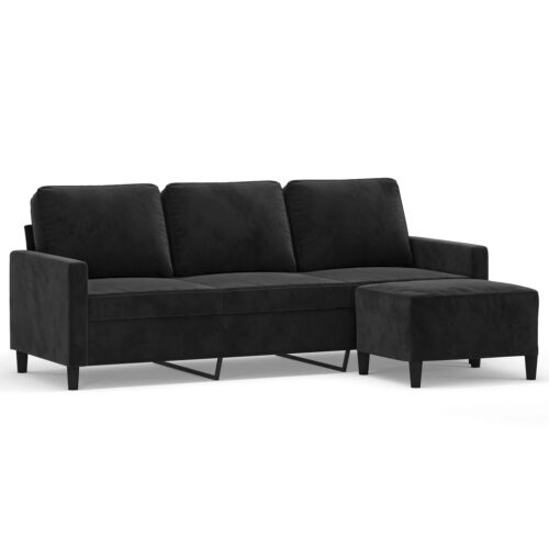 3-Seater Sofa with Footstool Lounge Ottoman Couch Velvet Fabric Black 180cm - Image 2