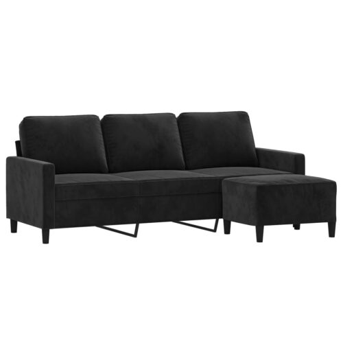 3-Seater Sofa with Footstool Lounge Ottoman Couch Velvet Fabric Black 180cm - Image 3