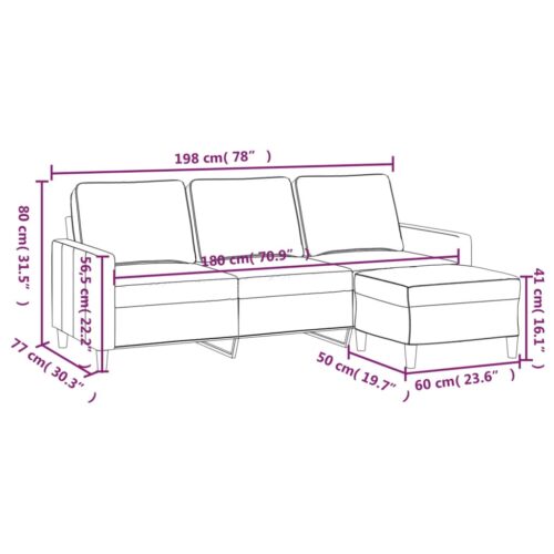 3-Seater Sofa with Footstool Lounge Ottoman Couch Velvet Fabric Black 180cm - Image 7